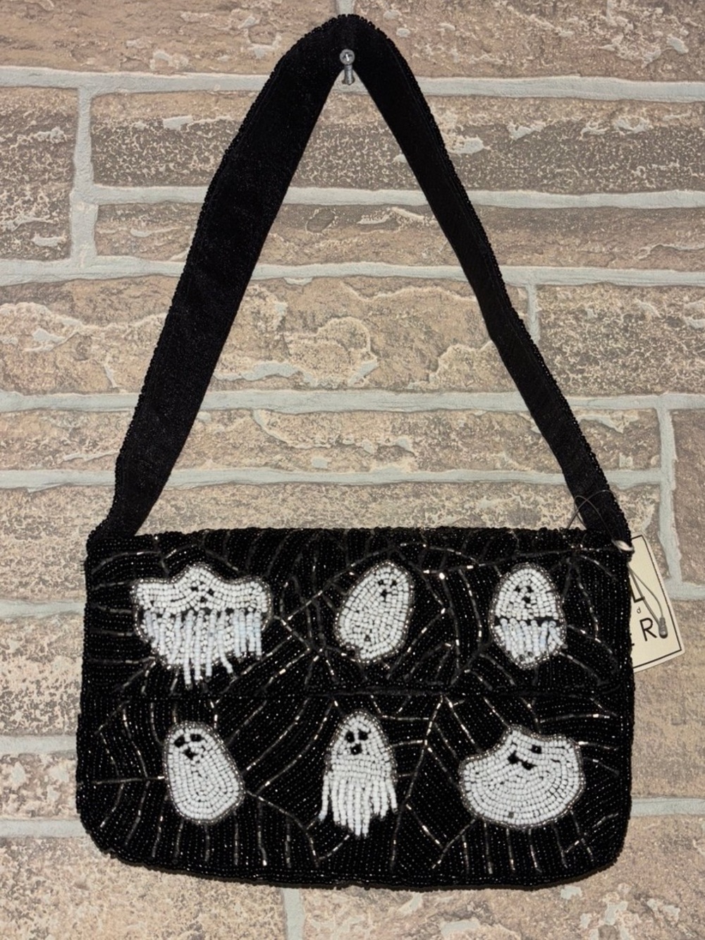 Viral Black Beaded Ghost Motif Shoulder Bag